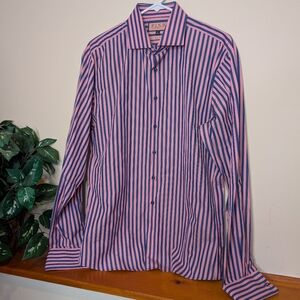 Thomas Pink Pink & Blue Striped Slim Fit Dress Shirt Men’s 16 / 41cm